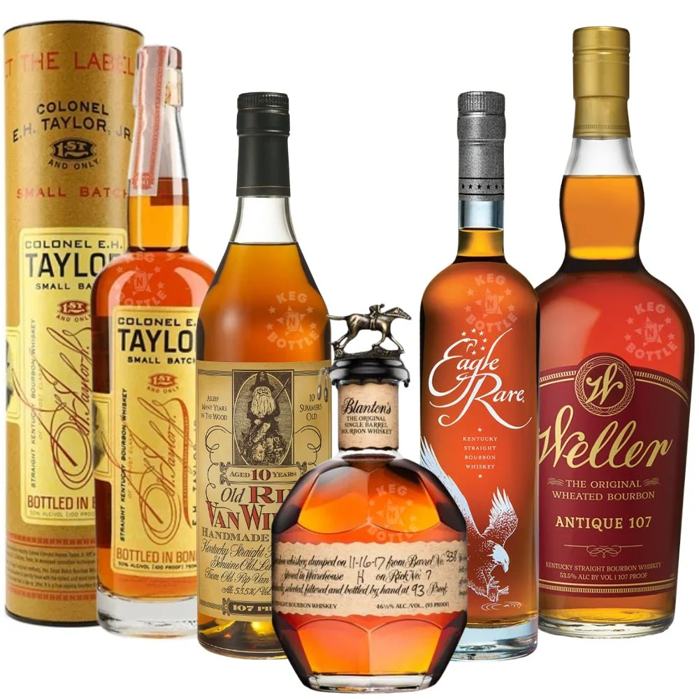 Old Rip Van Winkle 10 Year, Blanton's Single Barrel, Weller 107, E.H. Taylor Small Batch & Eagle Rare Elite Bundle (5pack)